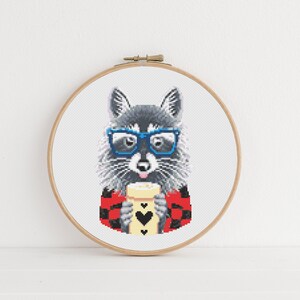 Racoon Cross Stitch, Instant Download Pattern PDF, X Stitch Tutorial, Modern Cross Stitch Chart, Boho Cross Stitch, Housewarming Gift