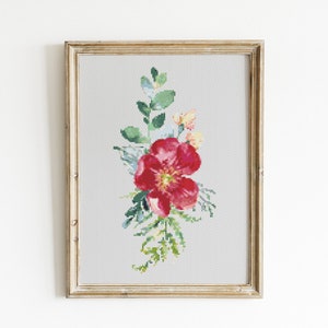 Flowers Cross Stitch, Instant Download PDF Pattern, Counted Cross Stitch Chart, Modern Wall Art, Aesthetic Room Decor, Floral Gift Idea Mom