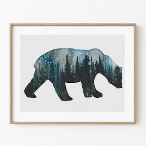 Galaxy Bear Cross Stitch, Instant Download PDF Pattern, Counted Cross Stitch, Modern Cross Stitch Chart, Embroidery Pattern, Universe Animal