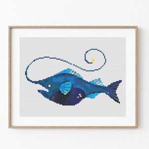Anglerfish Cross Stitch Pattern, Instant Download PDF, Ocean Art Decor, Modern Chart Tutorial, Animal Art, Cross Stitch Art, Embroidery Gift