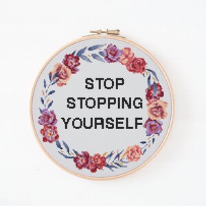 Stop Cross Stitch Pattern #642, Cross Stitch PDF, Modern Stitch Design, Counted Cross Stitch, Embroidery Art, Quote Decor, Wall Art