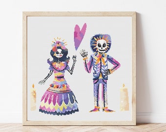 Dia de Muertos Cross Stitch, Instant Download PDF Pattern, Counted Cross Stitch, Modern Stitch Chart, Embroidery Pattern, Family Portrait