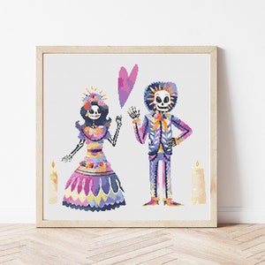 Dia de Muertos Cross Stitch, Instant Download PDF Pattern, Counted Cross Stitch, Modern Stitch Chart, Embroidery Pattern, Family Portrait