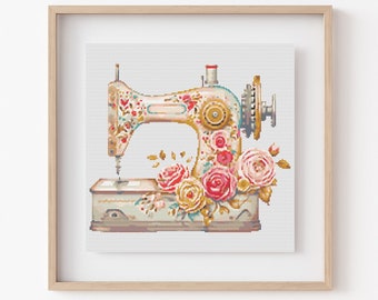 Sewing Machine Cross Stitch Pattern, Instant Download PDF, Counted Cross Stitch, Cross Stitch Art, Embroidery Stitch Art, Room Wall Decor