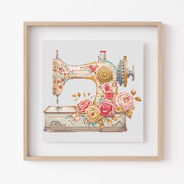 Sewing Machine Cross Stitch Pattern, Instant Download PDF, Counted Cross Stitch, Cross Stitch Art, Embroidery Stitch Art, Room Wall Decor