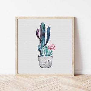 Cactus Cross Stitch, Instant Download PDF Pattern, Counted Cross Stitch Chart, Modern Wall Art, Aesthetic Room Decor, Floral Gift Idea Mom