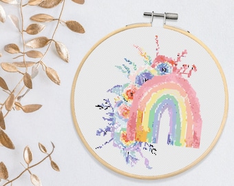 Rainbow Cross Stitch, Instant Download PDF, Cute xstitch Pattern, Boho Home Decor, Wall Hanging Design, Nursery Gift, Rainbow Pattern Design