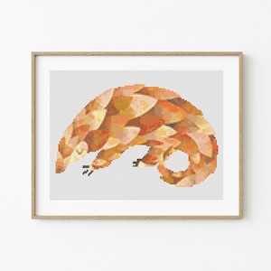 Pangolin-kruissteekpatroon, patroon-pdf direct downloaden, kruissteekkunst, dierontwerp, boho cadeau voor haar, borduurdecor, kunst aan de muur