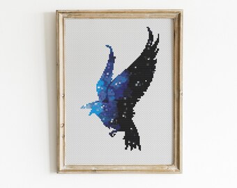 Star Raven Cross Stitch, Instant Download Pattern PDF, Modern Cross Stitch Chart, Animal Cross Stitch, Aesthetic Room Decor, Universe Design