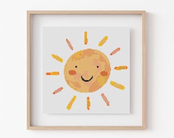 Sun Cross Stitch, Instant Download PDF Pattern, Sunshine Cross Stitch Chart, Boho Wall Art, Baby Nursery Decor, Baby Shower Gift Idea
