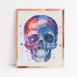 Galaxy Skull Cross Stitch Pattern, Instant Download PDF, Counted CrossStitch Art, Embroidery Art, Boho Wall Decor, Gift for Her, Interior