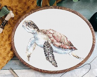 Turtle Cross Stitch, Instant Download Pattern PDF, Animal X Stitch Pattern, Easy Cross Stitch Download, Nature Wall Hanging, Turtle Decor