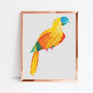 Golden Parakeet Cross Stitch Pattern, Instant Download PDF, Counted Cross Stitch, Cross Stitch Art, Embroidery Art, Nursery Hoop Decor