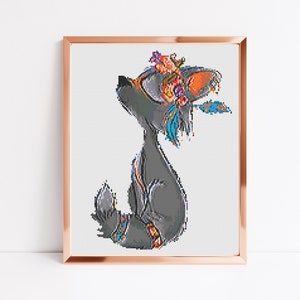 Wolf Cross Stitch Pattern, Instant Download PDF Pattern, Boho Counted Cross Stitch Chart, Boho Wall Art, Moving Gift, Aesthetic Room Decor