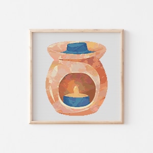 Padrão de ponto cruz para aquecedor de velas, download instantâneo em PDF, ponto cruz moderno contado, gráfico de bordado, arte boho aconchegante de outono, presente de Natal
