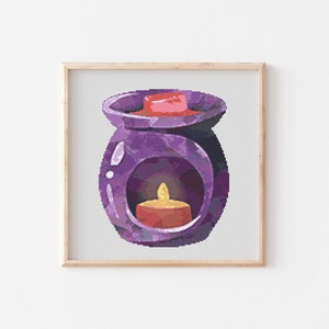 Candle Warmer Cross Stitch Pattern, Instant Download PDF, Modern Counted Cross Stitch, Embroidery Chart, Cozy Fall Boho Art, Christmas Gift