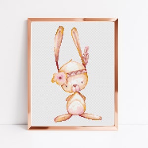 Rabbit Cross Stitch Pattern, Instant Download PDF Pattern, Counted Cross Stitch Chart, Boho Wall Art, Baby Moving Gift, Forest Nursery Decor