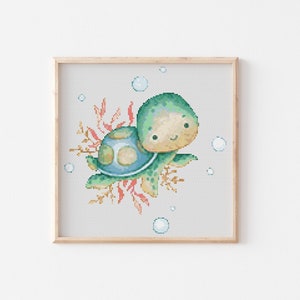 Patrón de punto de cruz de tortuga bebé, descarga instantánea de patrón en PDF, gráfico de punto de cruz contado, arte de pared bohemio, regalo de mudanza para niños, decoración de guardería, regalo para bebé