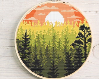 Wood Cross Stitch, Instant Download PDF Pattern, Counted Cross Stitch, Modern Cross Stitch Chart, Embroidery Pattern, Nature Cross Stitch