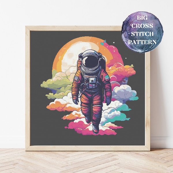 Spaceman Cross Stitch Pattern, #1408 Instant Download PDF, Full Coverage, Counted Stitch Chart, Embroidery Art, Wall Home Decor, Quote Meme