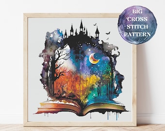 Magic Book Full Coverage Cross Stitch Pattern, Instant Download PDF, Counted Cross Stitch, Modern Stitch Chart, Embroidery Art, Room Decor