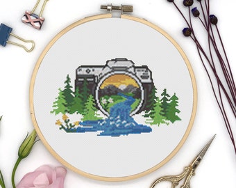 Picture Cross Stitch, Instant Download PDF Pattern, Counted Cross Stitch, Modern Cross Stitch Chart, Embroidery Pattern, Camera Gift Idea
