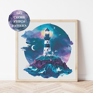 Lighthouse Full Coverage Cross Stitch Pattern, Instant Download PDF, Counted Cross Stitch, Modern Stitch Chart, Embroidery Art, Room Decor