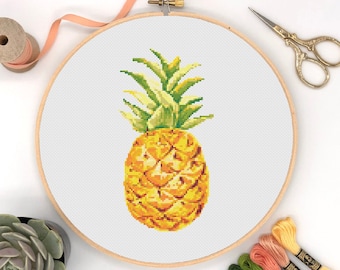 Pineapple Cross Stitch Pattern, Instant Download PDF, Food X Stitch Pattern, Housewarming Gift, Wall Hanging X Stitch, Counted Cross Stitch
