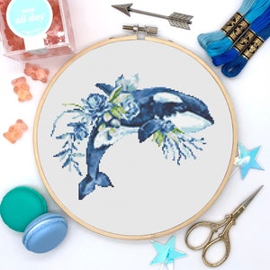 Orca Cross Stitch, Instant Download Pattern PDF, X Stitch Tutorial, Modern Cross Stitch Pattern, Animal Cross Stitch, Boho Picture Frame