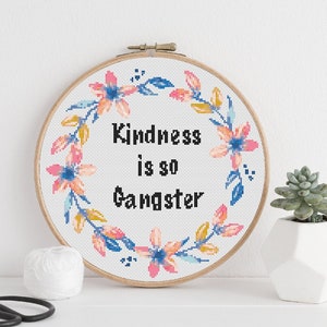 Kindness Cross Stitch Pattern #640, Cross Stitch PDF, Modern Stitch Design, Counted Cross Stitch, Embroidery Art, Quote Decor, Wall Art