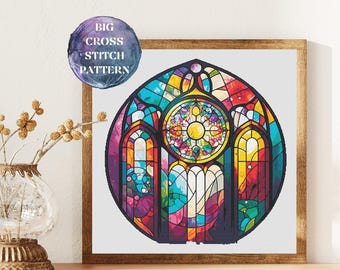 Stained Window Full Coverage Cross Stitch Pattern, Instant Download PDF, Counted Cross Stitch, Modern Cross Stitch Art, Embroidery Design