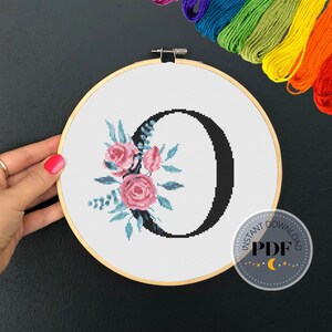 Buchstabe O X Stitch, sofortiger Download PDF, modernes X Stichmuster, Botanisches Monogramm, Easy x Stitch, Kreuzstichvorlage, Stickerei