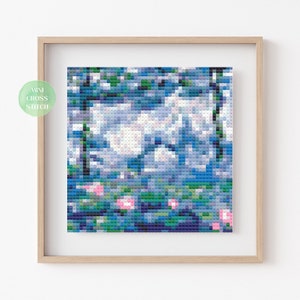 小さなアートクロスステッチパターン、クロード・モネの睡蓮、PDFの即時ダウンロード、クロスステッチアート、ミニチュアアートクロスステッチ、アート愛好家