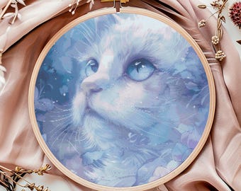 Cat Cross Stitch Pattern, Instant Download PDF, Fantasy Counted Cross Stitch Chart, Gothic Wall Art, Cat Embroidery Design, Nature Stitch