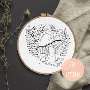 Hand Embroidery Pattern, Mushroom Floral, PDF Embroidery, Modern Hoop Design, Embroidery Pattern, Beginner Pattern, Hoop Art, Forest Florals