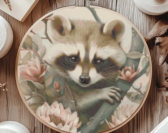 Wzór haftu krzyżykowego Racoon, natychmiastowe pobranie pliku PDF, wykres haftu krzyżykowego Fantasy Counted, sztuka ścienna gotycka, haft Woodsy Animal