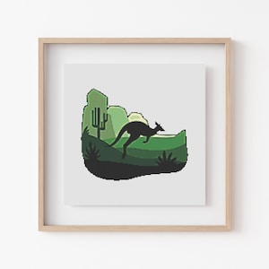 Kangoeroe kruissteekpatroon, patroon direct download, getelde moderne stekentabel, borduurkunst, esthetische kamerdecoratie, boho cadeau haar