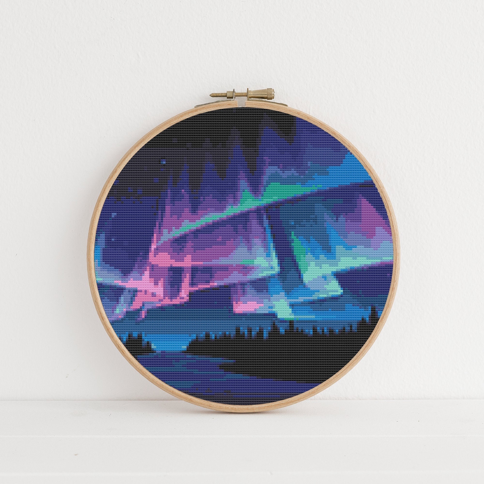 Aurora Borealis Cross Stitch Pattern, Landscape Art, Modern Cross