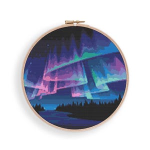 Aurora Borealis Cross Stitch, Instant Download Pattern, Cross Stitch Art, Modern Stitch Chart, Embroidery Design, Nursery Room Decor, Boho