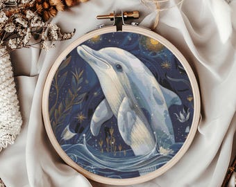 Wzór haftu krzyżykowego delfin, natychmiastowe pobranie pliku PDF, fantastyczny wykres haftu krzyżykowego, sztuka ścienna boho, wzór haftu oceanicznego niebieskiego zwierzęcia