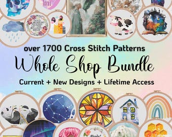 Whole Shop Bundle, Cross Stitch Pattern Kit, Counted Stitch Embroidery, Modern Needle Templates, Easy PDF Designs, Funny Quotes, Whimsical