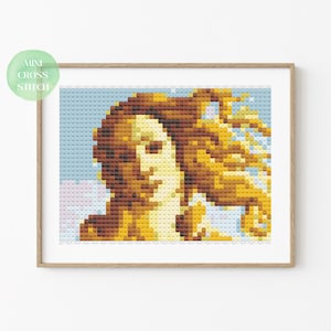 Mini patrón de punto de cruz, patrón PDF de descarga instantánea, El nacimiento de Venus, punto de cruz contado, gráfico de punto de cruz, cuadro de Botticelli