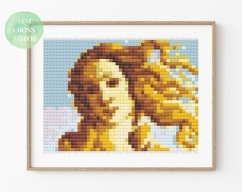Mini Cross Stitch Pattern, Instant Download PDF Pattern, The Birth of Venus, Counted Cross Stitch, Cross Stitch Chart, Botticelli Painting