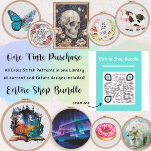 a collage of cross stitch patterns with a picture of a skull