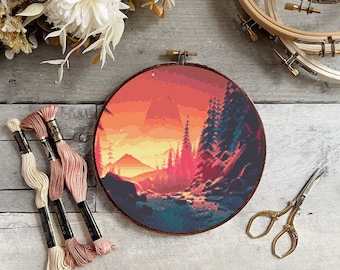 Mystery Woods Cross Stitch, Instant Download PDF Pattern, Counted Cross Stitch, Cross Stitch Chart, Embroidery Pattern, Nature Cross Stitch