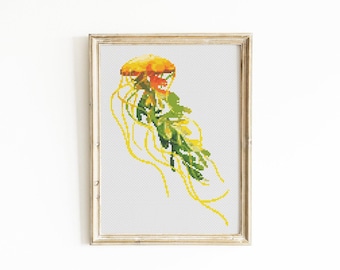 Jellyfish Cross Stitch, Instant Download PDF Pattern, Counted Cross Stitch, Modern Cross Stitch Chart, Embroidery Pattern, Ocean Animal