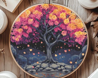 Wzór do haftu krzyżykowego Magic Tree, natychmiastowe pobranie pliku PDF, fantastyczny wykres haftu krzyżykowego, sztuka ścienna Boho, projekt haftu, drzewo życia