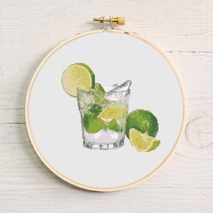 Schema punto croce per cocktail, PDF scaricabile immediatamente, schema punto croce per bevanda, regalo di inaugurazione della casa, arazzo da parete, punto croce contato