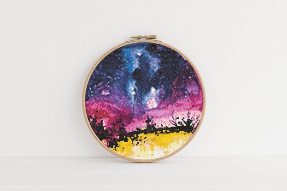 Galaxy Cross Stitch Pattern, PDF Instant Download Pattern, Cross Stitch Art, Boho Wall Decor, Bridal Gift Idea, Aesthetic Room Decor, Modern