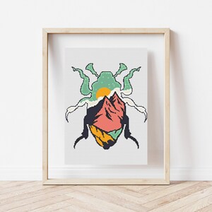 Berge Kreuzstich Stickmuster, sofortiger Download Stickmuster, moderne Zählvorlage, waschbare Wandstickerei, Boho Wandbild, Insekten Geschenke